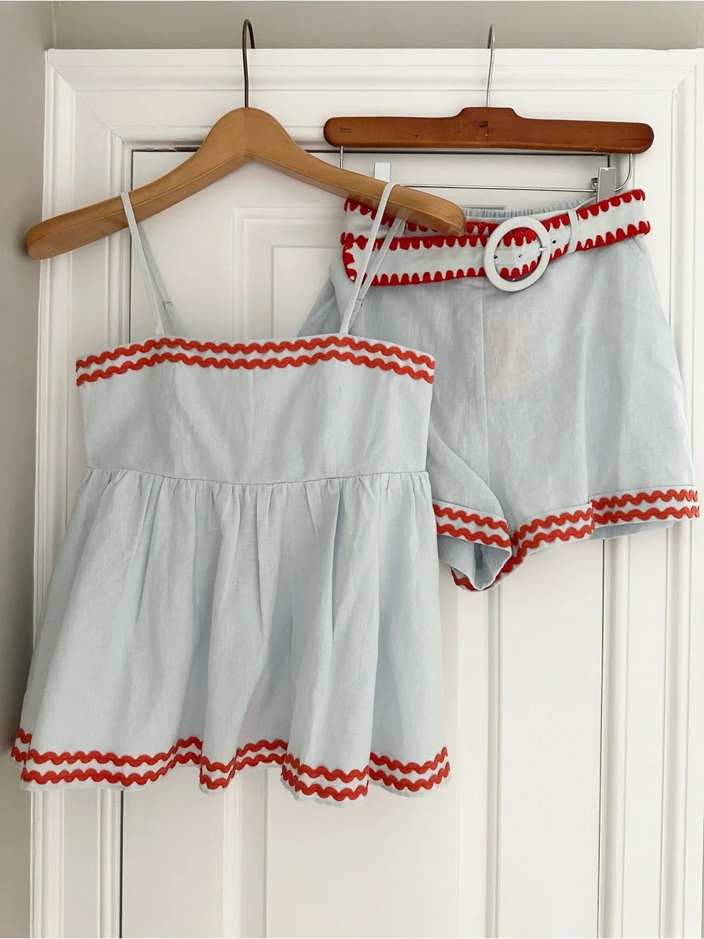 Linen Blend Top and Shorts Set with Ric Rac - Picture 1 of 8